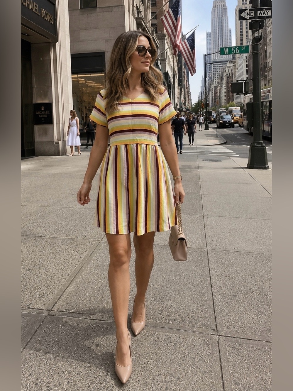 Madewell Multicolor Striped Empire Waist Short Sleeve Mini Dress Size 4